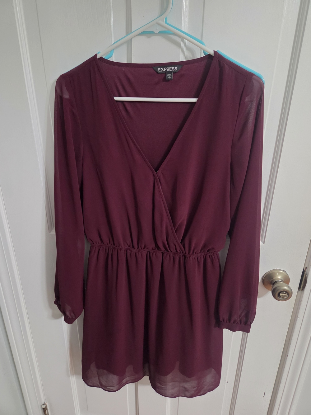 Express Burgundy Long Sleeve V-Neck Wrap Dress